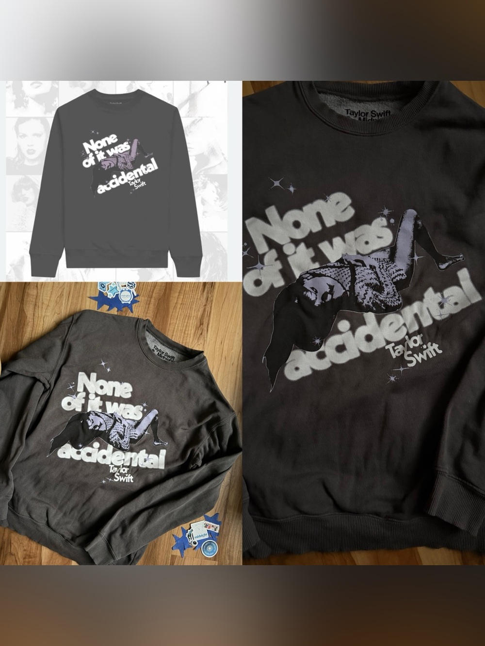 Taylor Swift None of it was Accidental midnights crewneck confetti stickers xs